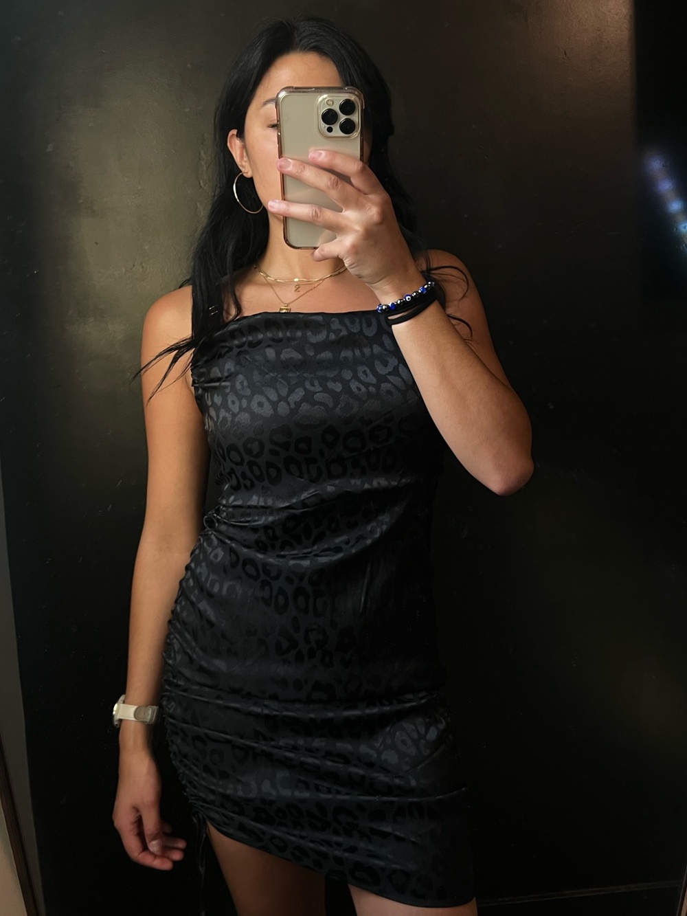 wild fable Black Leopard-Print Satin Mini Dress